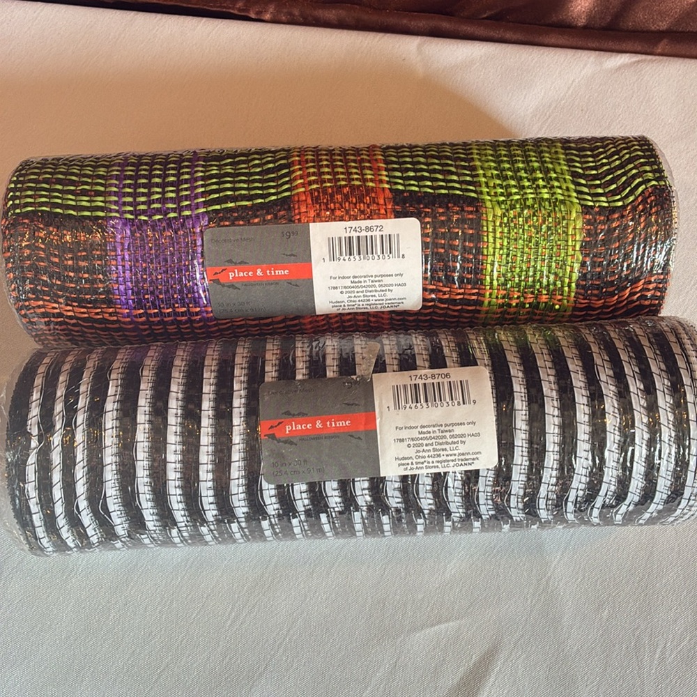 NWT Place & Time set of 2 rolls of Halloween ribbon black/white & multicolor 30'